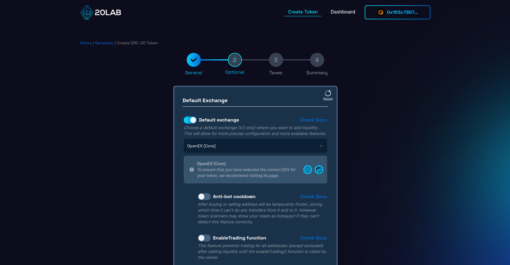 Selecting default exchange for ERC-20 token