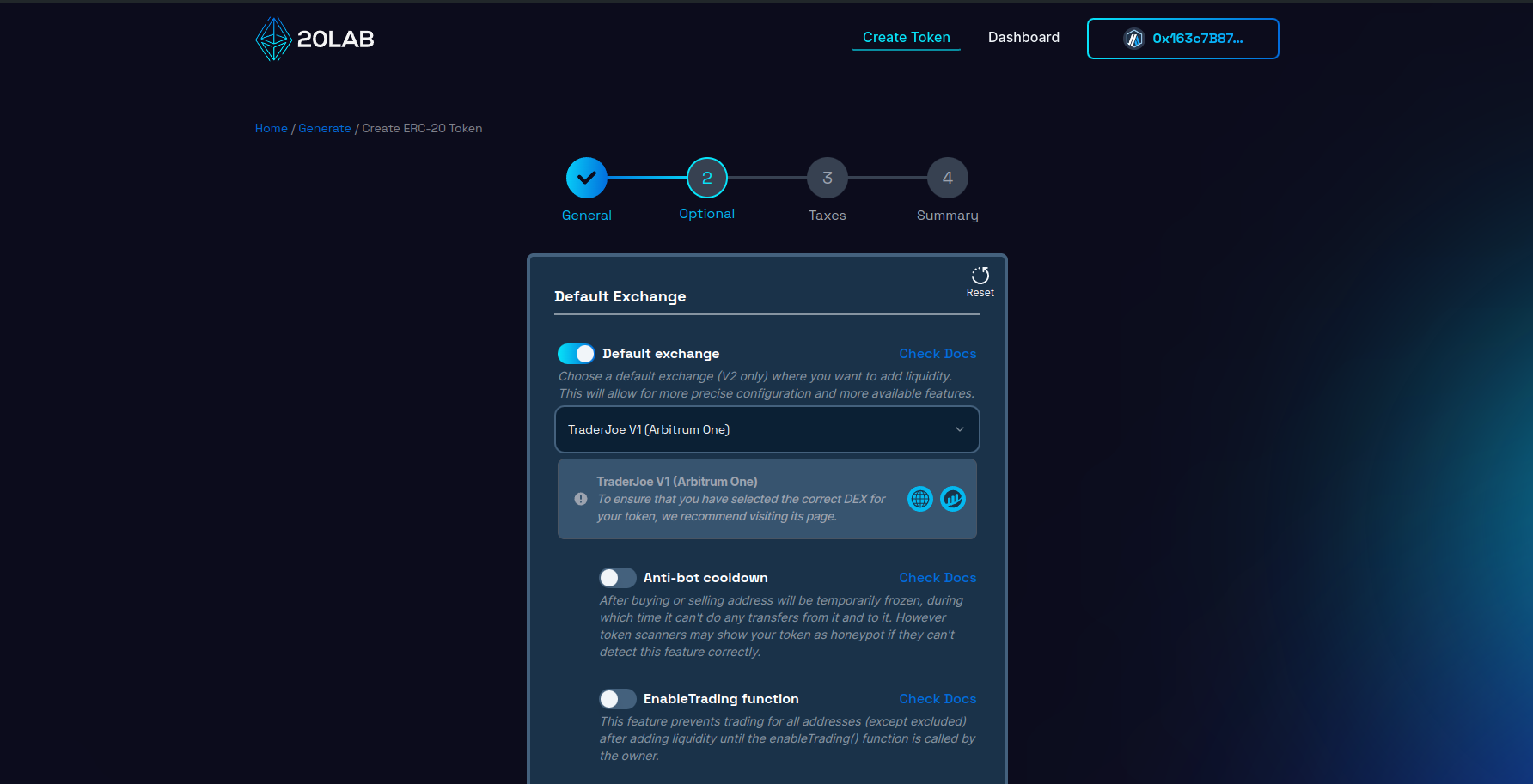 Selecting default exchange for ERC-20 token