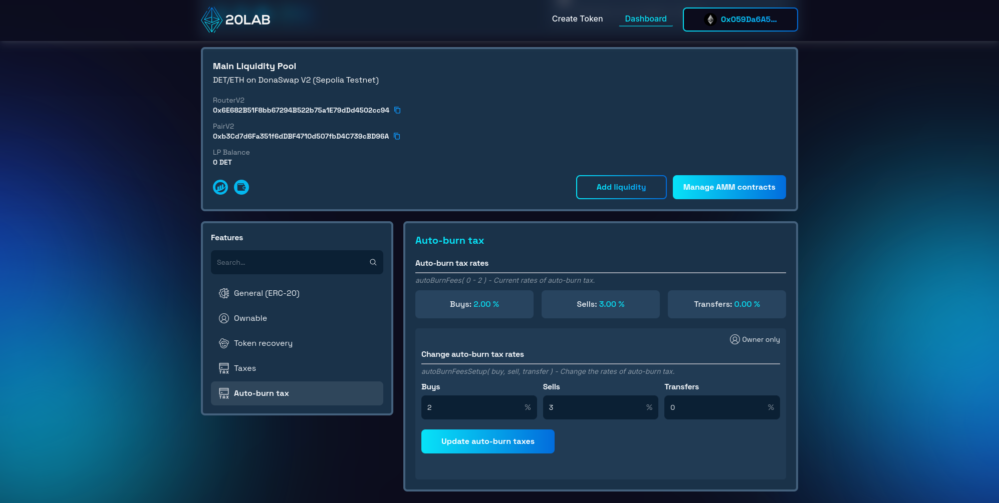 Auto-burn tax section of dashboard