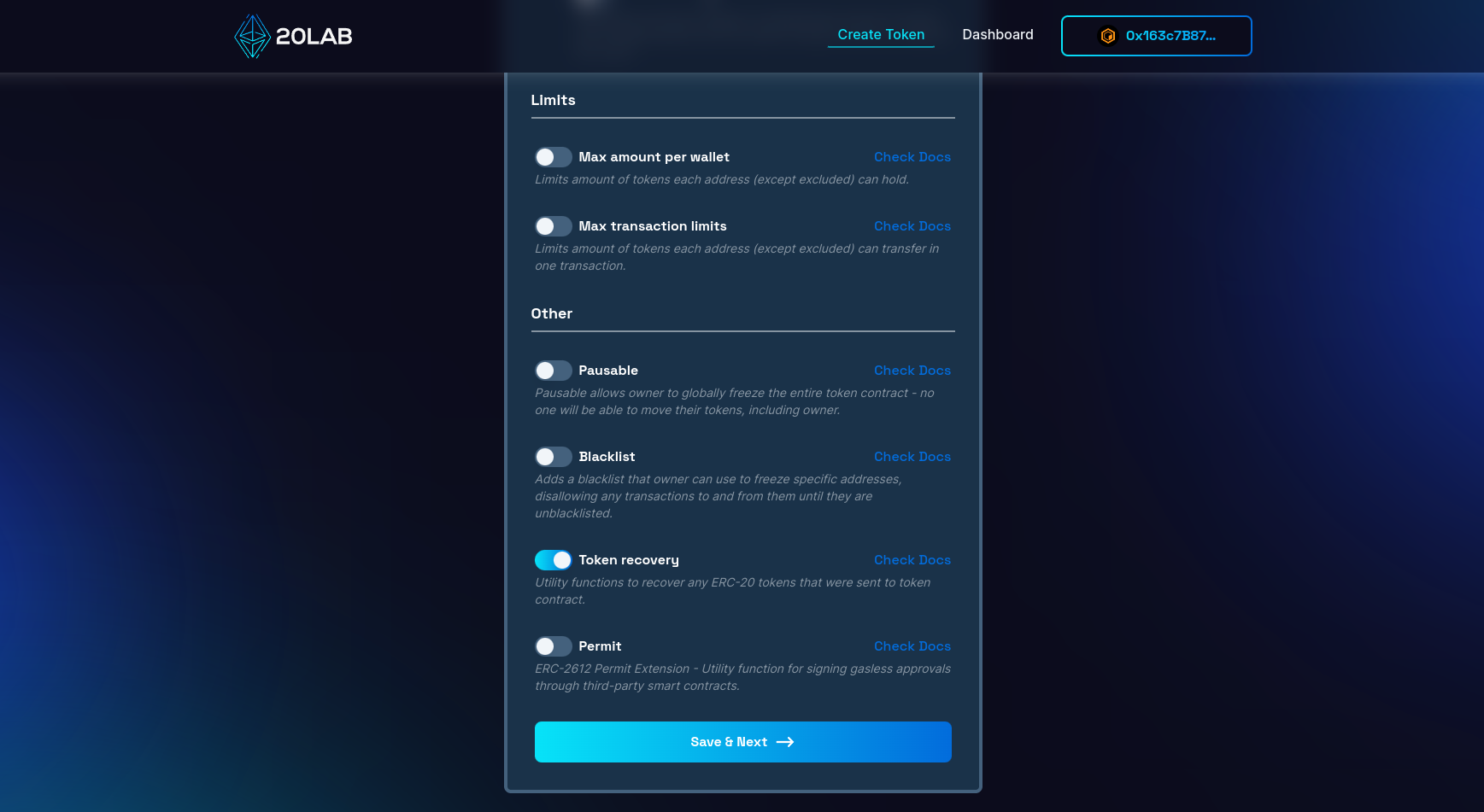 View on token recovery feature in generator