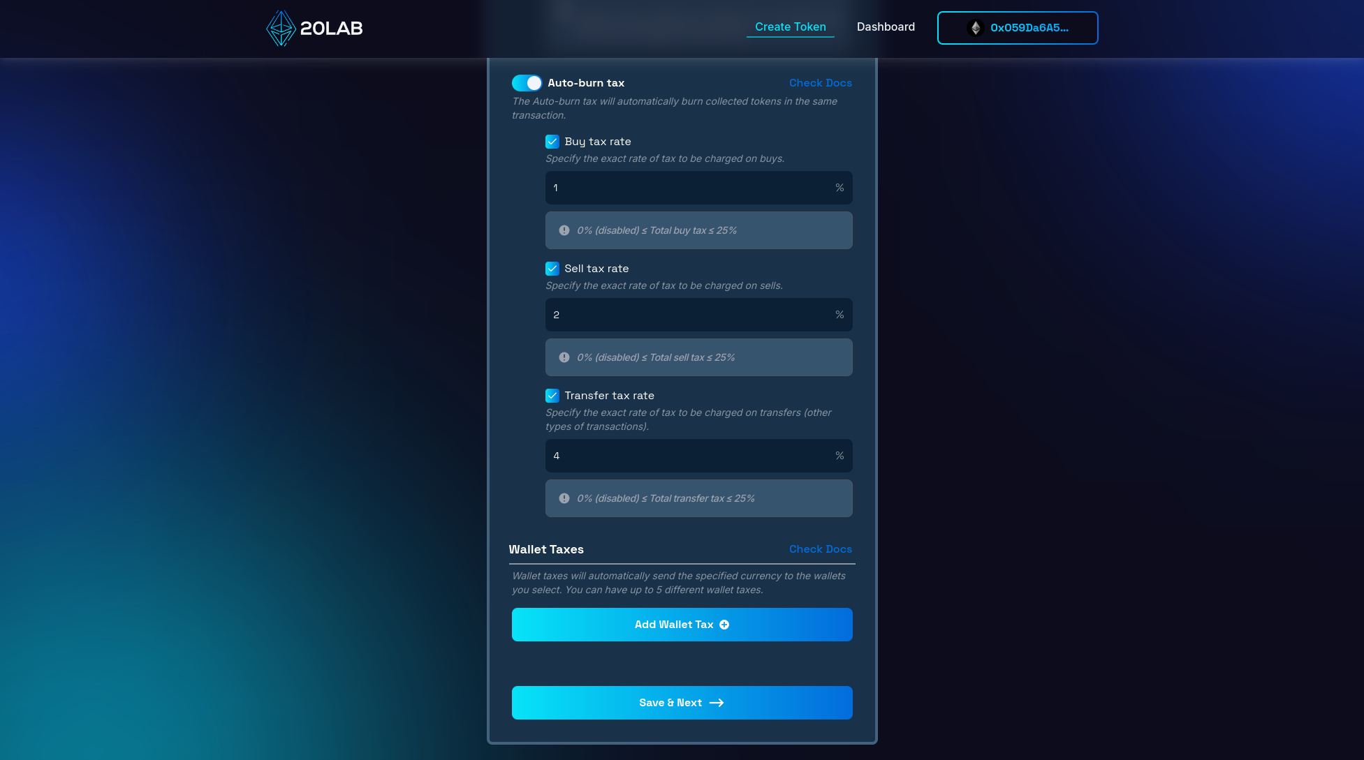 Enabling auto-burn tax for ERC-20 token
