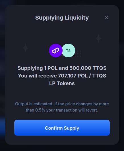 Final confirmation before adding liquidity