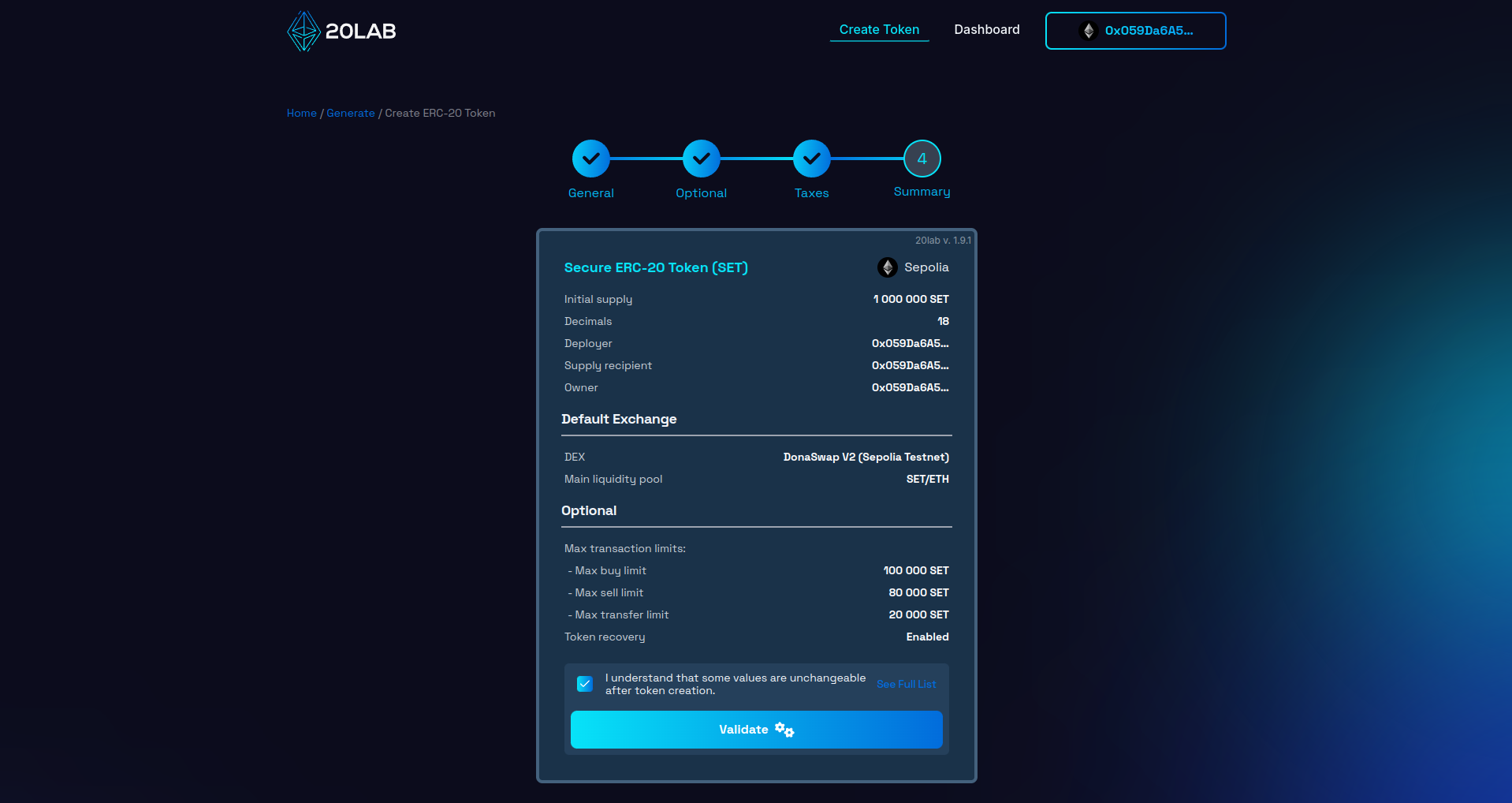 View on Summary page before validation