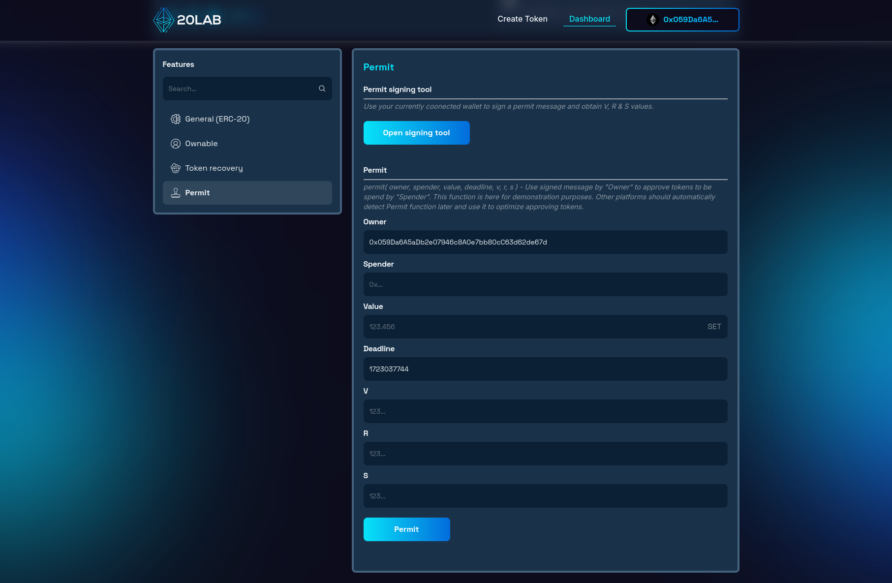 Permit section of dashboard