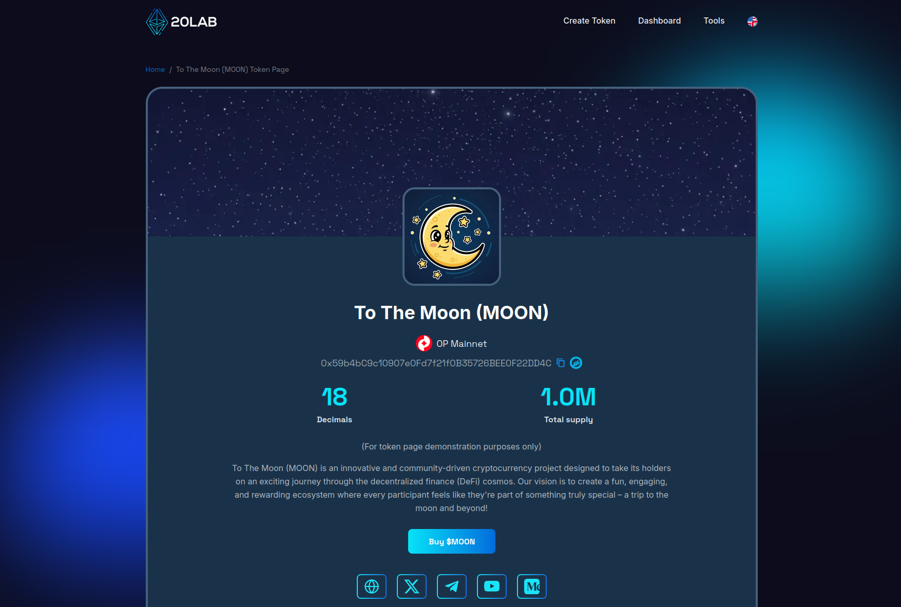 The final look of the token page.