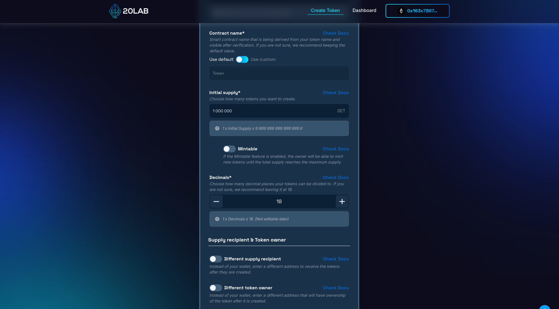 Adding initial supply and decimals for your token