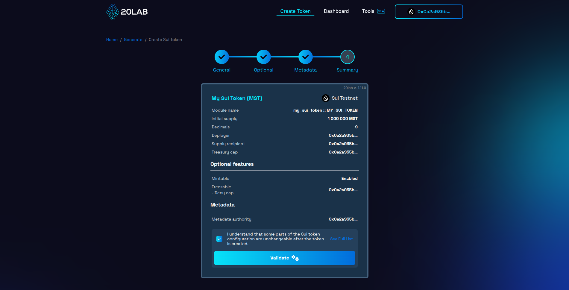 View on Summary page before validation