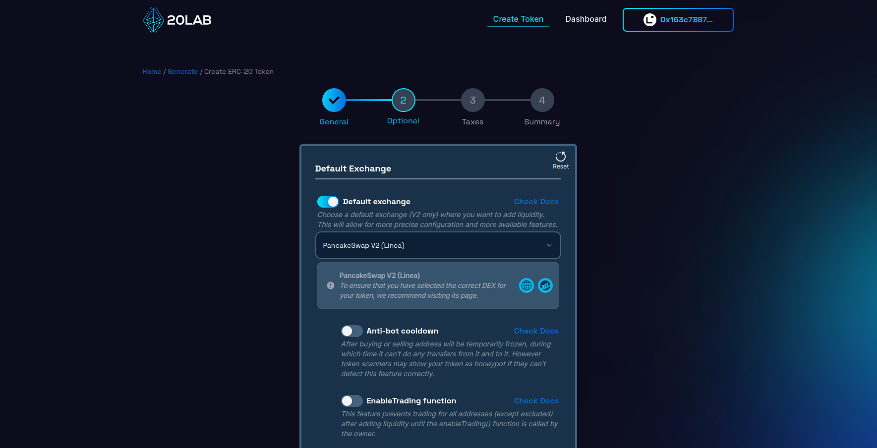 Selecting default exchange for ERC-20 token