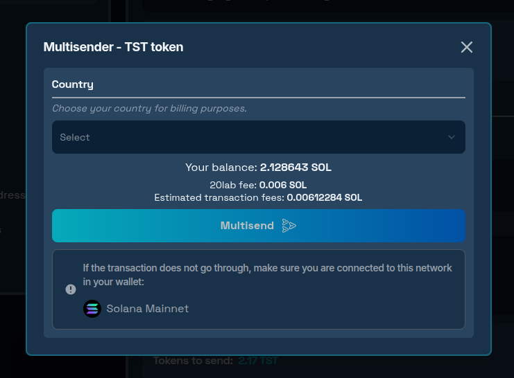 Multisend confirmation modal window