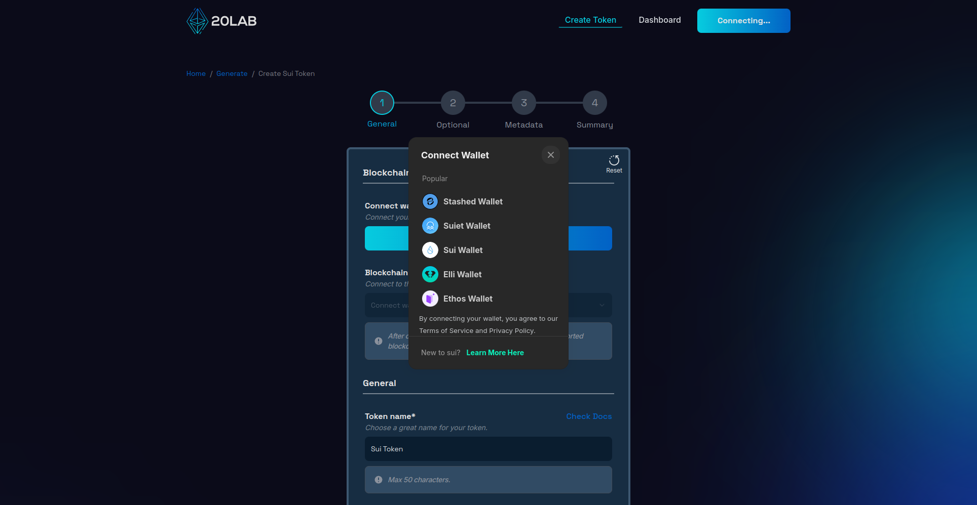 Connecting Sui wallet in generator page
