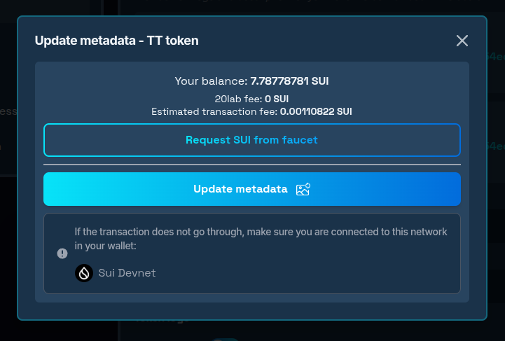 Update metadata tool confirmation modal window