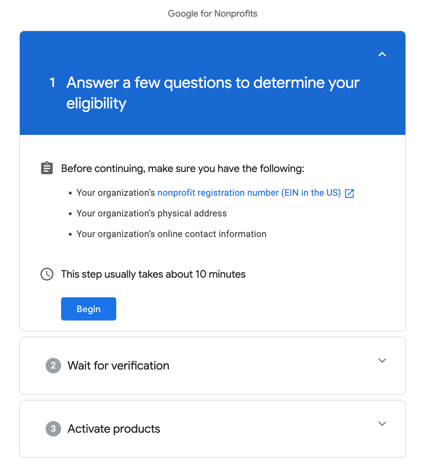 Google for Nonprofits application preview