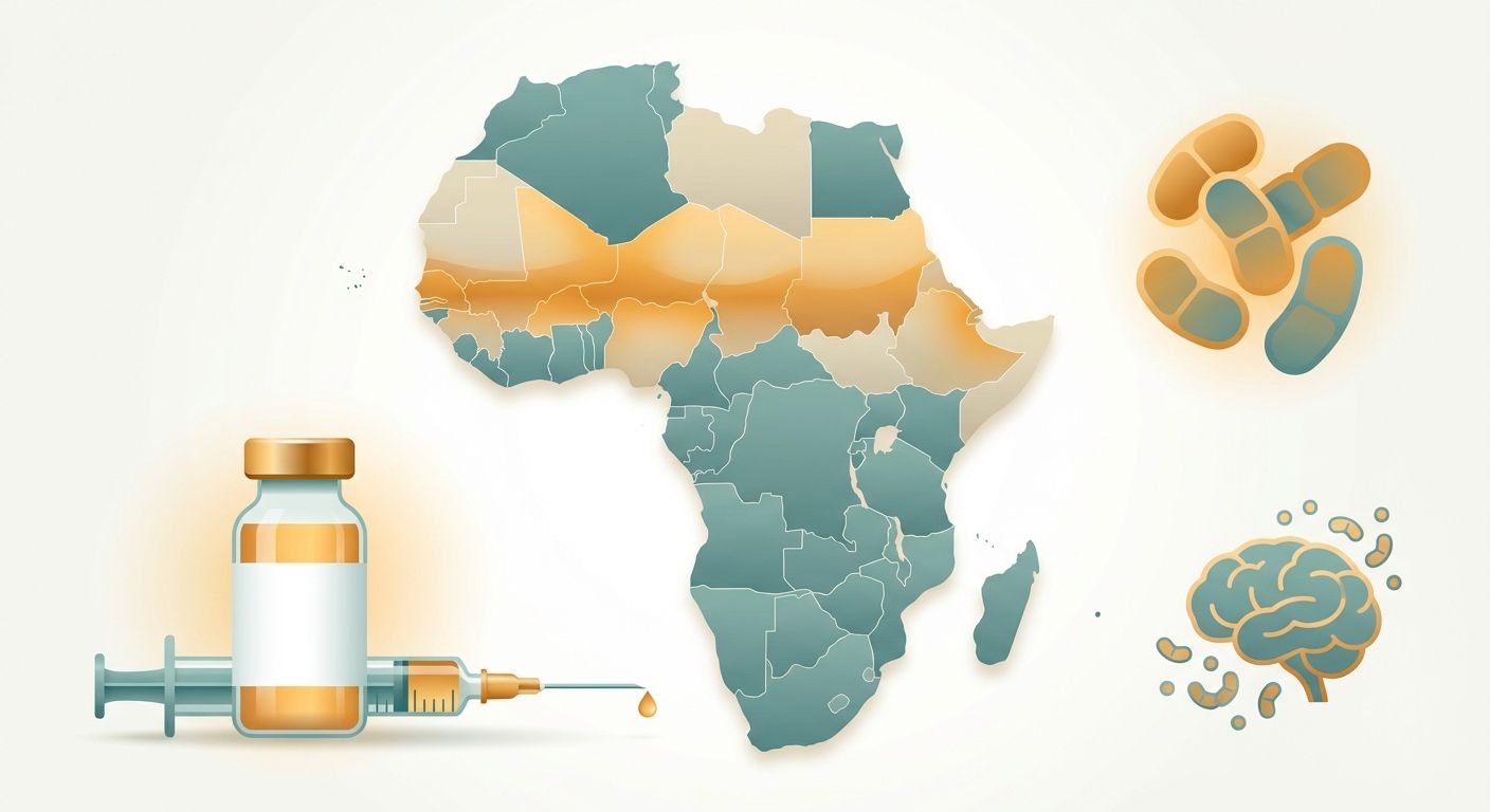 Africa meningitis belt map with vaccine vial and Sahel region highlighted