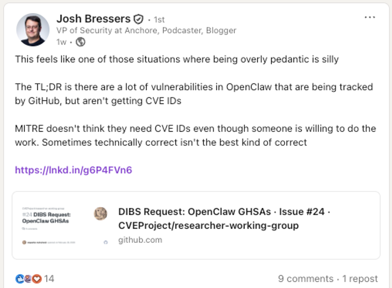Josh Bressers, VP of Security at Anchore (Source : Socket).