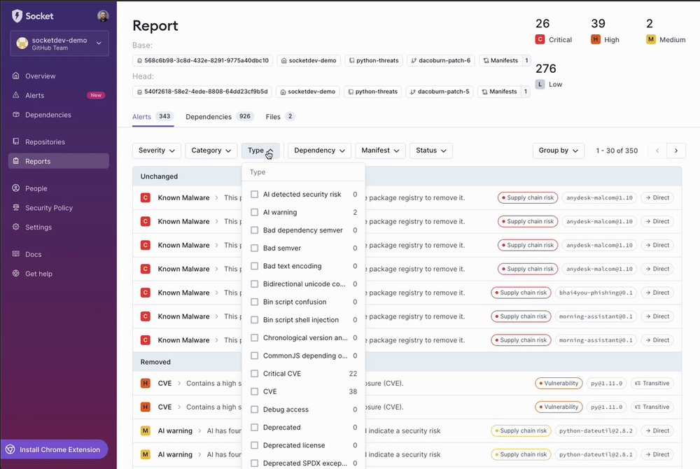 Socket for GitHub v2 Introduces Diff Reports, Speeds Up Scan...