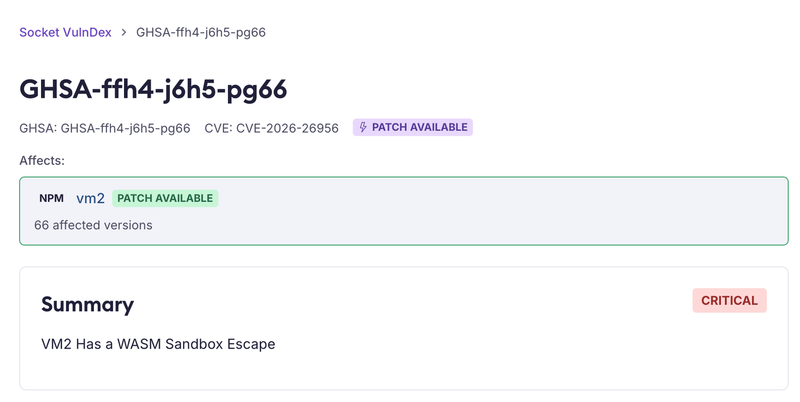 Socket Releases Free Certified Patches for Critical vm2 Sandbox Escape