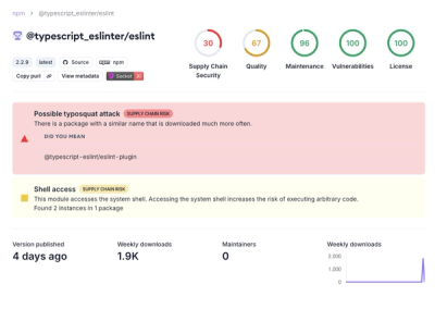 Malicious npm Package Typosquats Popular TypeScript ESLint Plugin, Exfiltrates Data and Enables Remote Exploitation