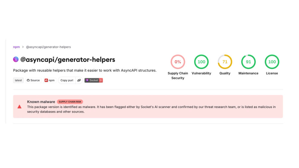 Compromised npm Packages in the AsyncAPI Namespace Deliver Miasma Botnet Loader