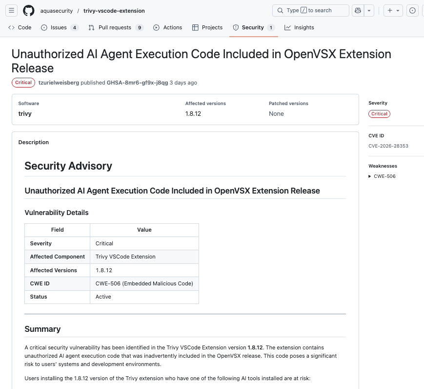 Unauthorized AI Agent Execution Code Published to OpenVSX in...