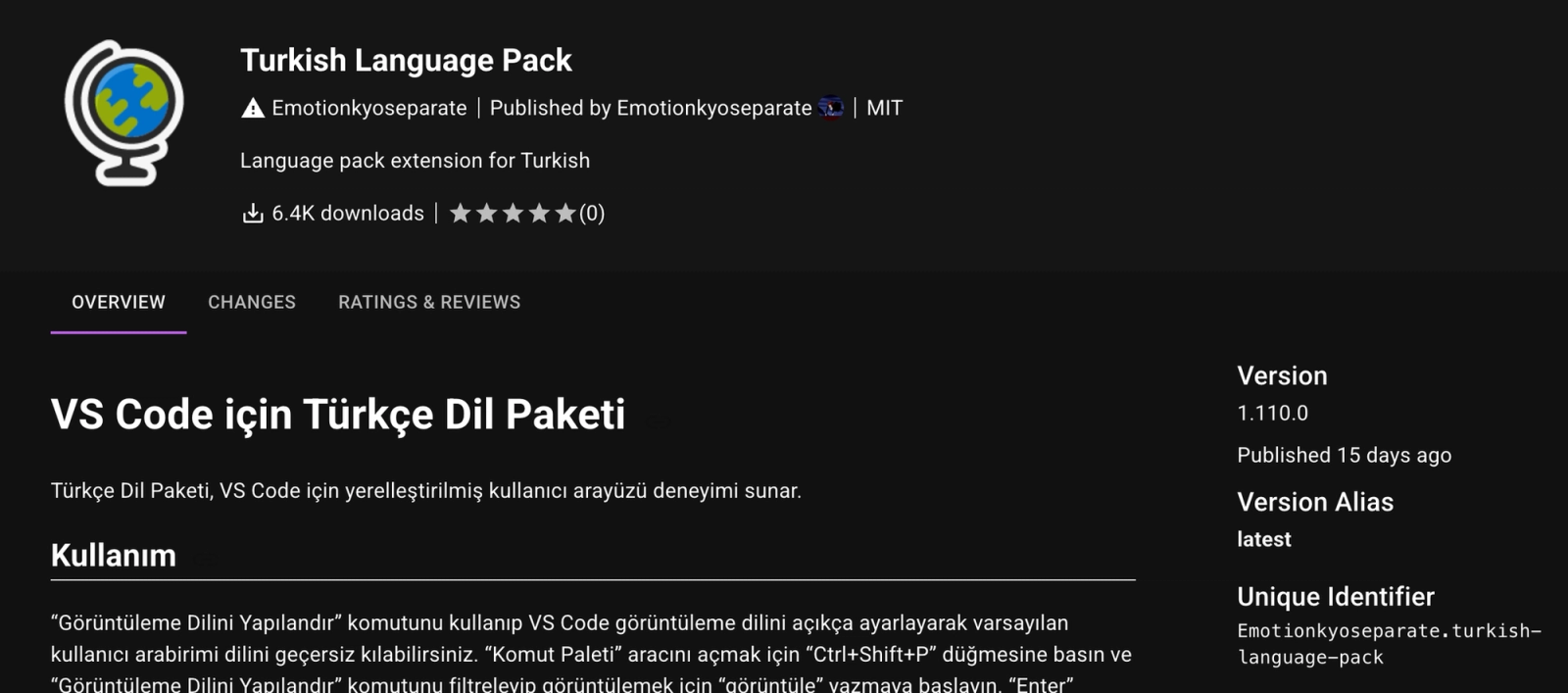 Side-by-side comparison of cloned and legitimate Turkish Language Pack listings on Open VSX