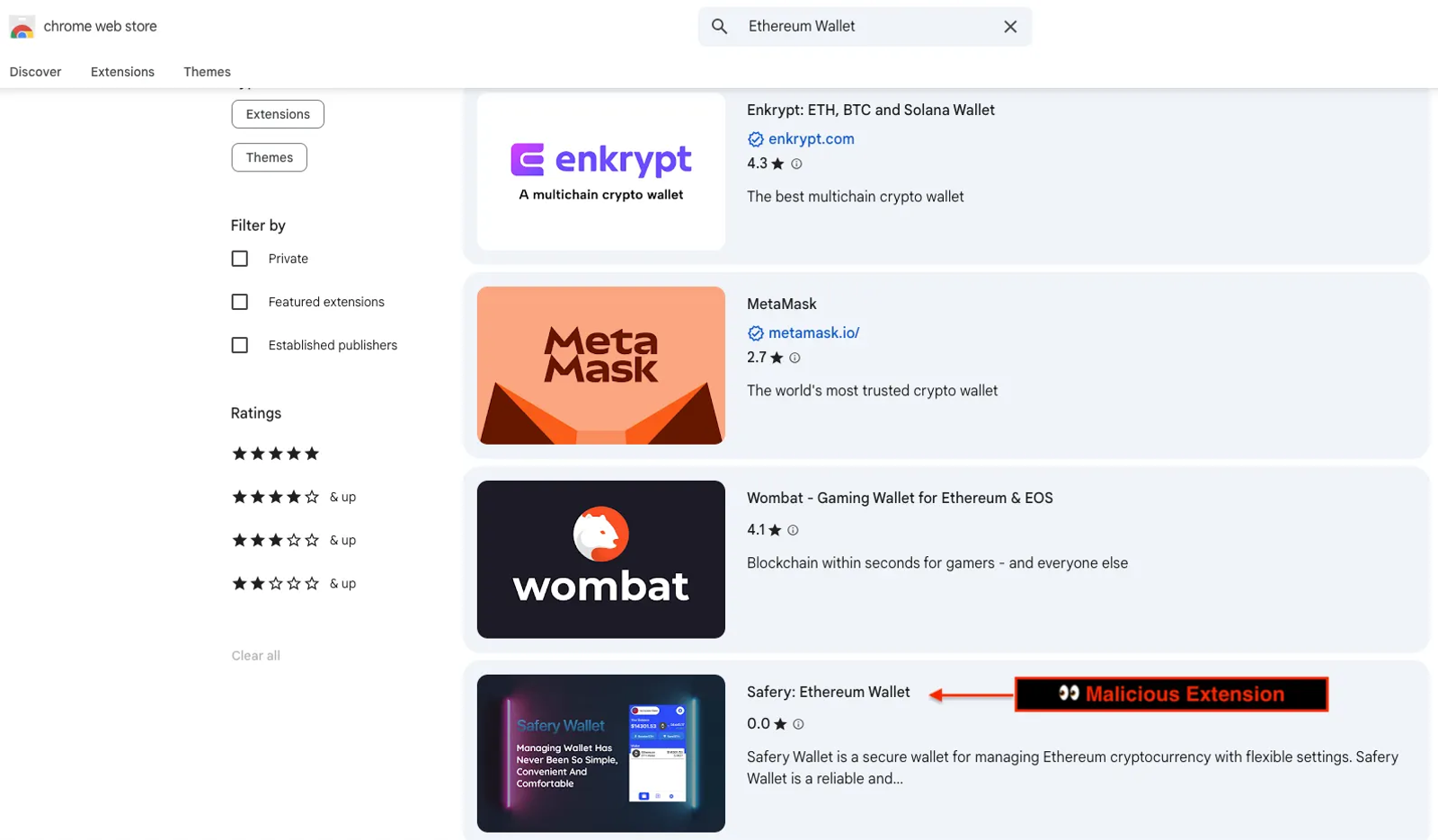 “Ethereum Wallet” on the Chrome Web Store place Safery.