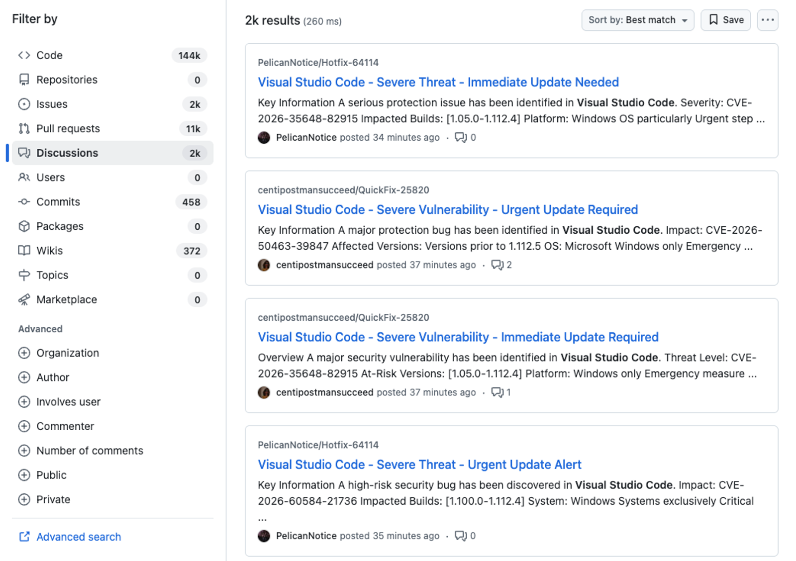 Hàng trăm Discussions giả mạo xuất hiện đồng loạt trên GitHub search