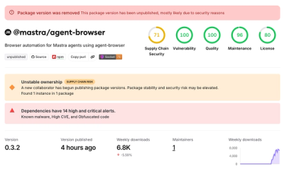 140+ Mastra npm Packages Compromised in Coordinated Supply Chain Attack