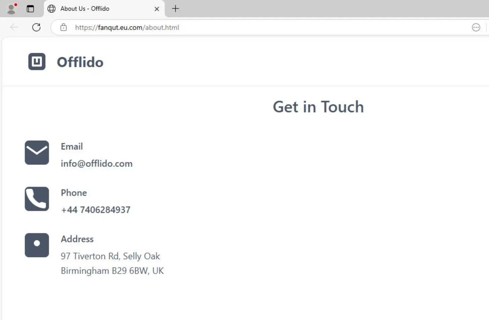 Get in Touch section of the URL.