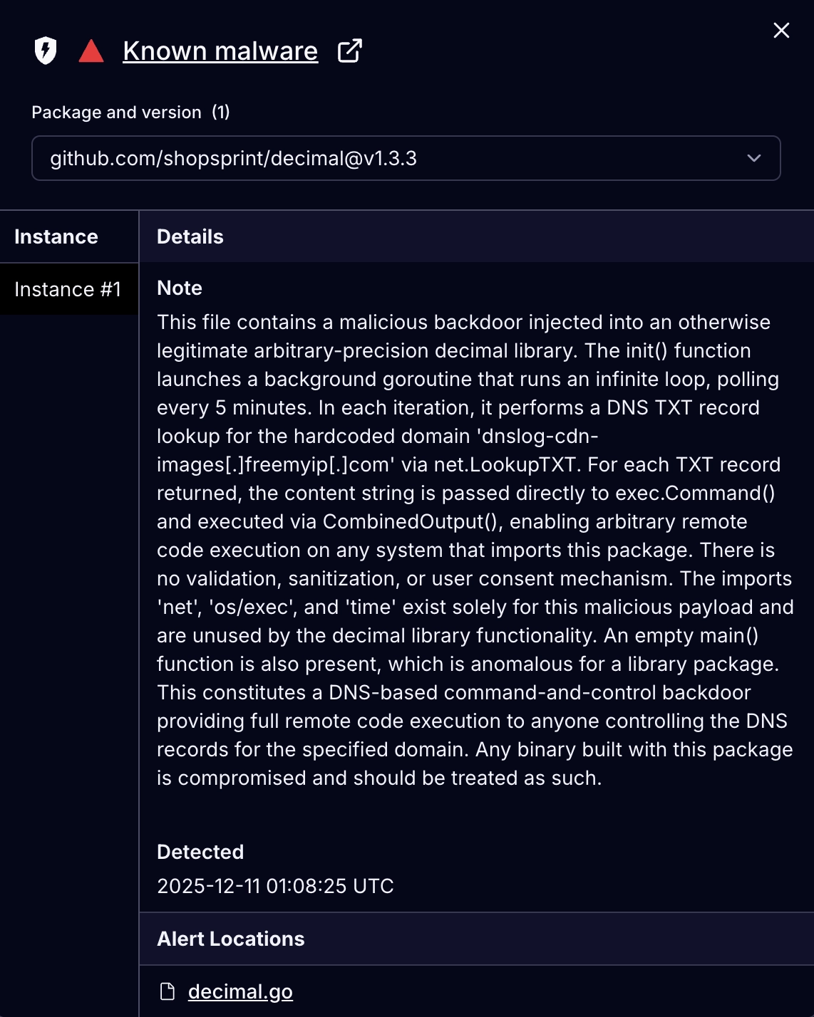 Popular Go Decimal Library Targeted by Long-Running Typosquat with DNS Backdoor Popular Go Decimal Library Targeted by Long-Running Typosquat with DNS Backdoor