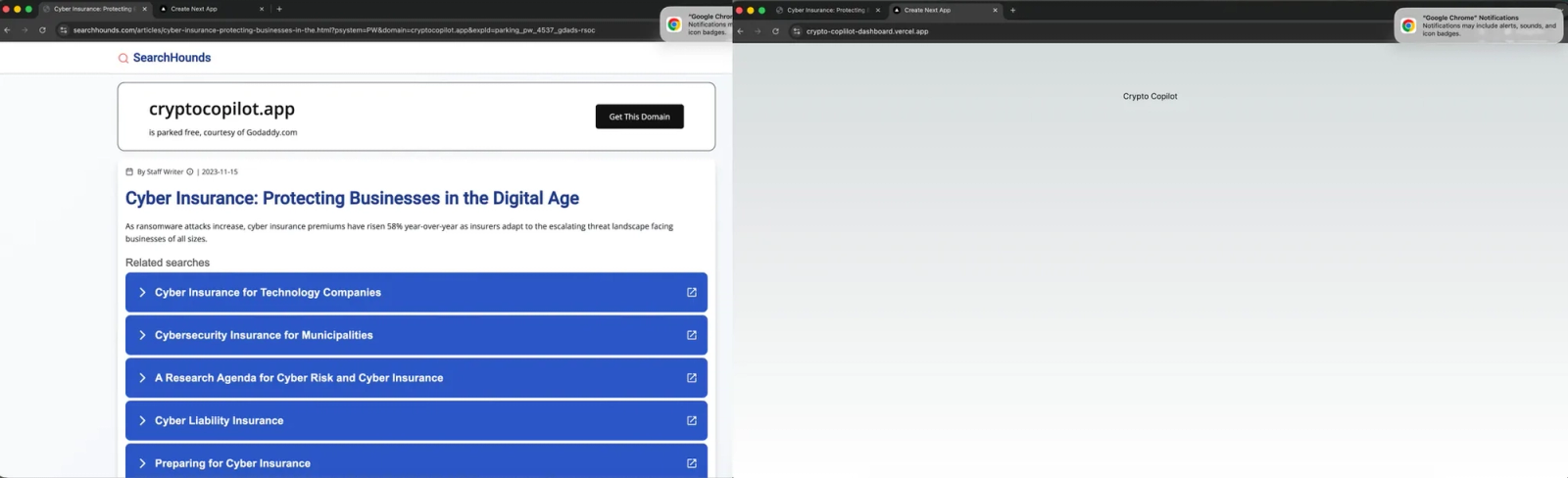 The backend domain used by the extension crypto-coplilot-dashboard[.]vercel.app loads.