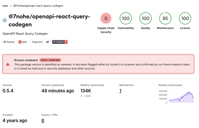 OpenAPI React Query Codegen Compromised in Mini Shai-Hulud npm Supply Chain Attack