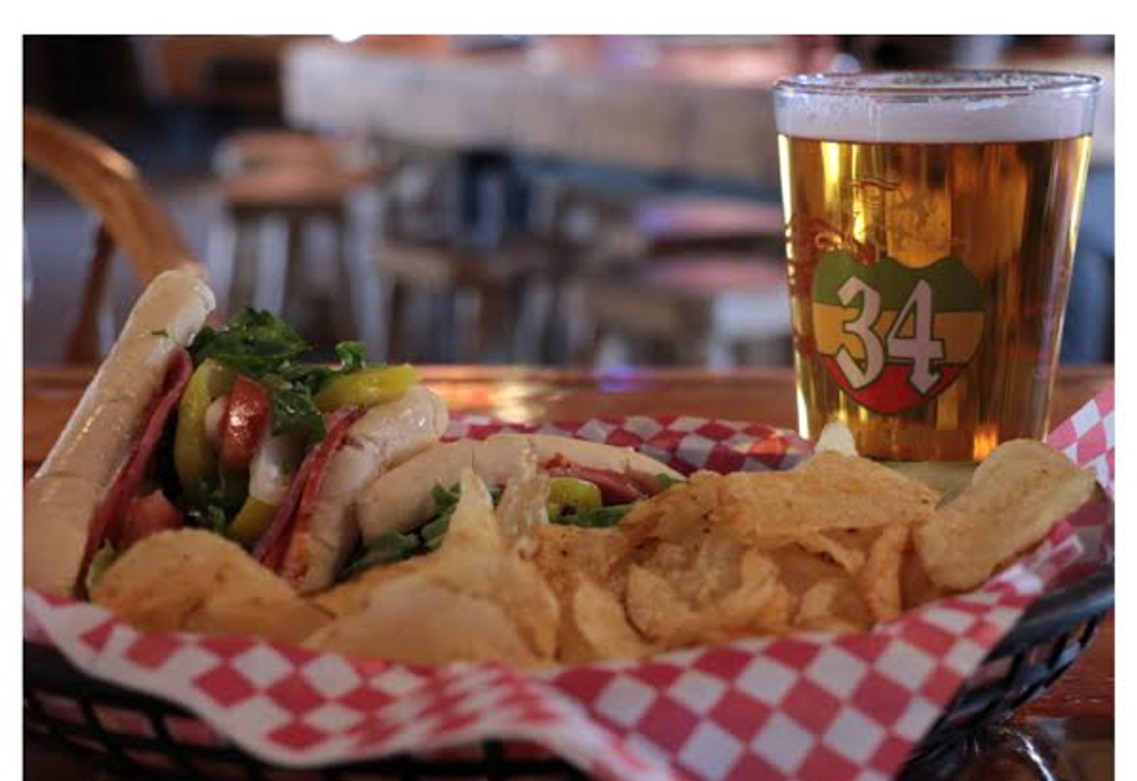 Road 34 sandwich and beer