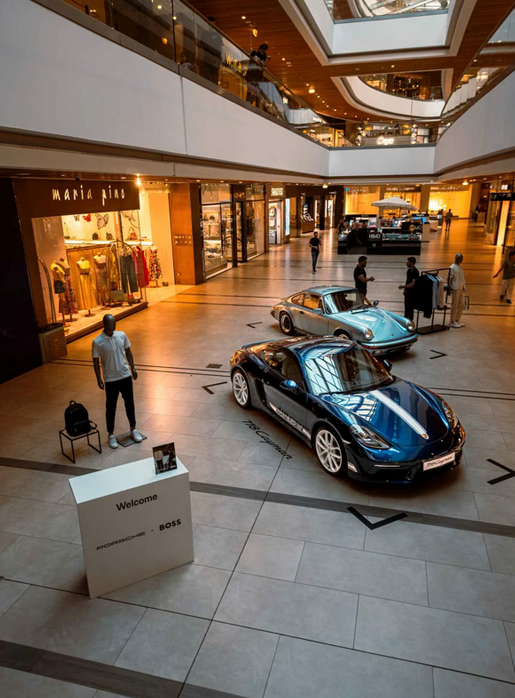 Porsche and Boss mall booth