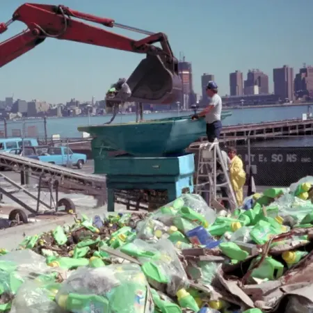 man with backhoe city skyline