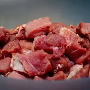raw meat cut up