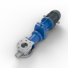 PIPELINE DELUMPER PD04 with a grey drive motor and blue gearbox mounted on a flanged stainless steel body