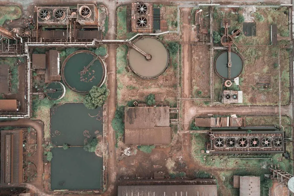 aerial view wastewater treatment plant