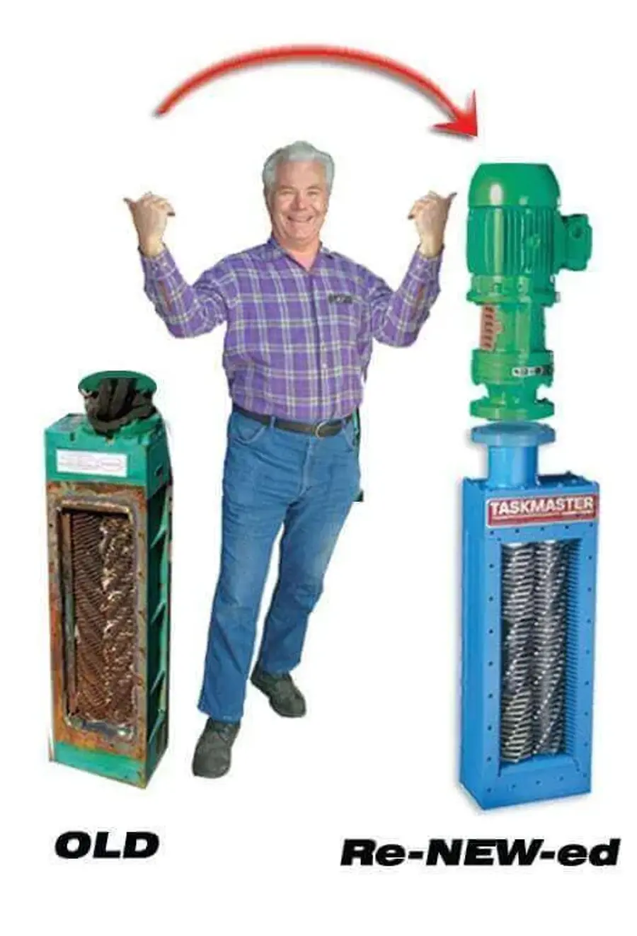 man with old vs new grinder