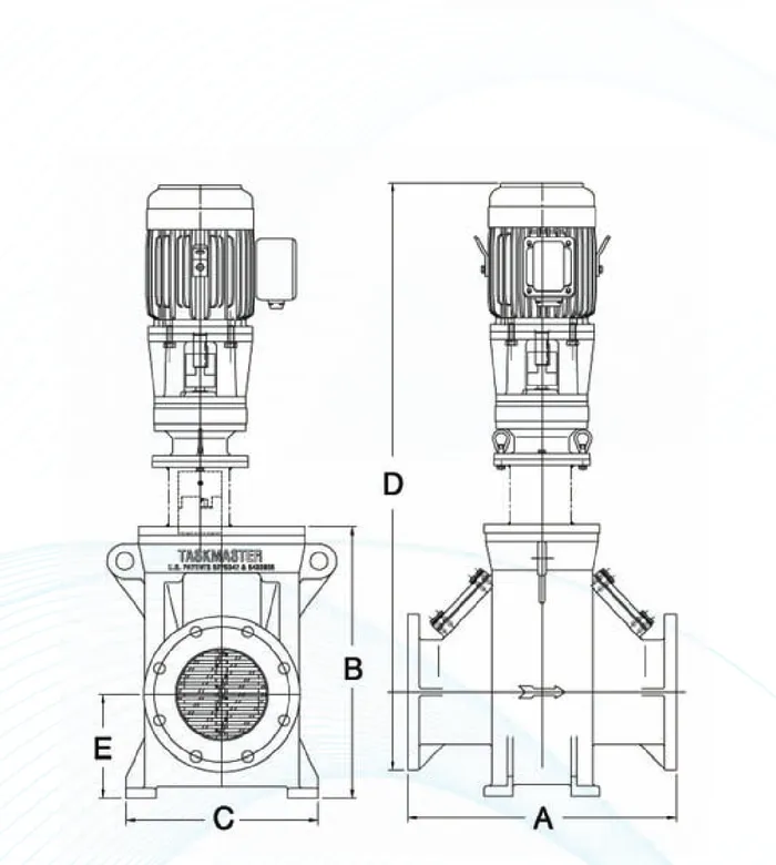 TM1600 Inline Dimensions Drawing — Front and Side Views