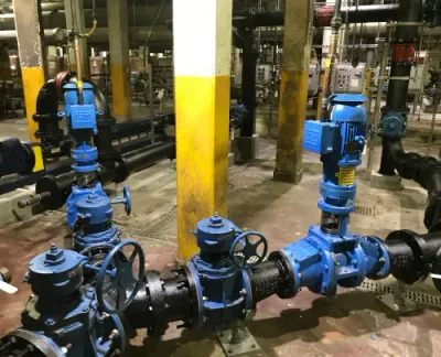 Two shredders installed inline to shred sludge