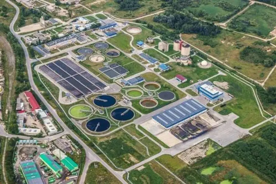aerial view wastewater treatment plant