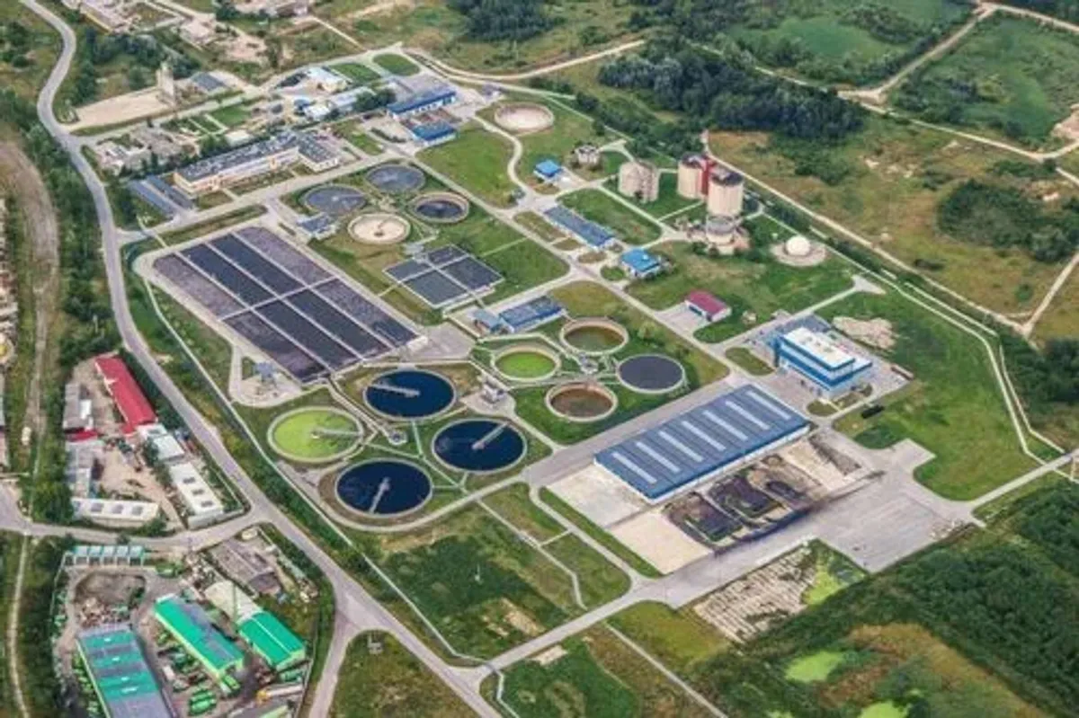 aerial view wastewater treatment plant