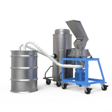 Vertical standing hammer mill with a connected drum