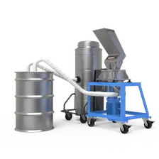 Vertical standing hammer mill with a connected drum