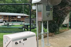 water fill station outside with tree
