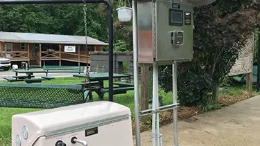 water fill station outside with tree
