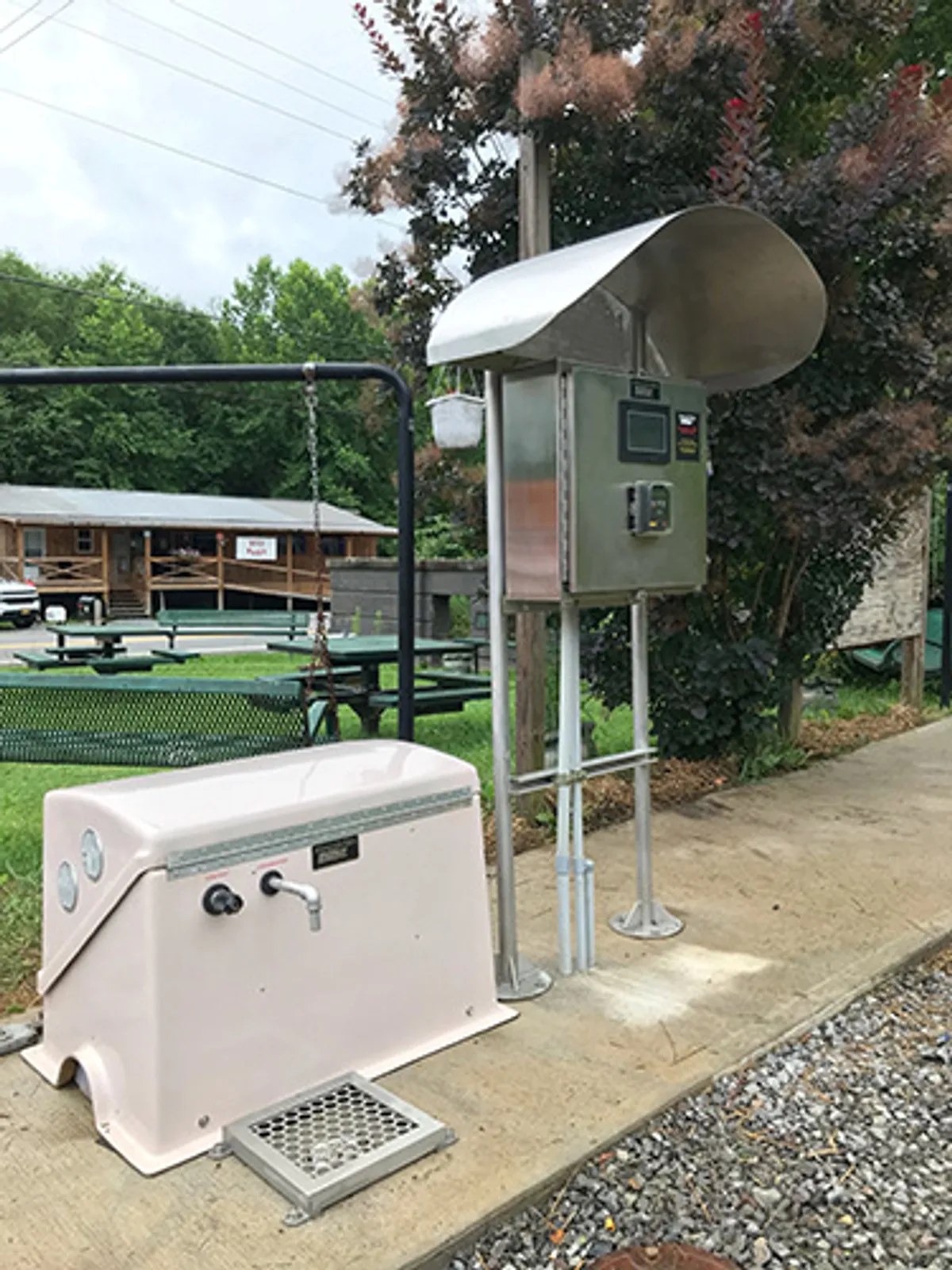 water fill station outside with tree