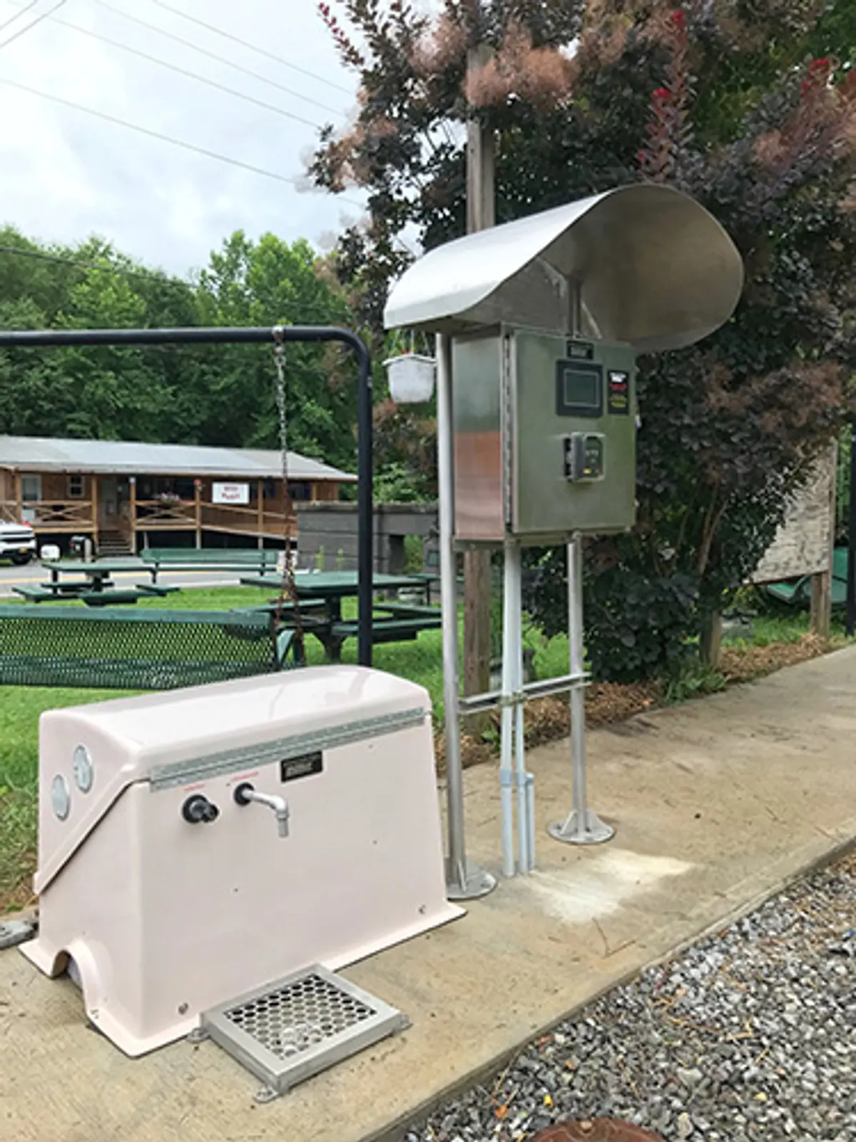 water fill station outside with tree