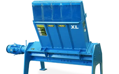 TASKMASTER® XL pallet shredder complete with stand, hopper, and controls