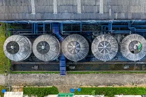 aerial view wastewater plant silos